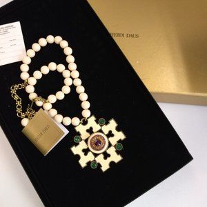 Heidi Daus Enamel Necklace Ivory Cream Jeweled 18"